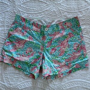 Lilly Pulitzer Pink and Green Bermuda Shorts with Intricate Design